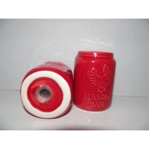 Red Mason Jar W/Rooster Design Salt & Pepper Shakers - Picture 2 of 2